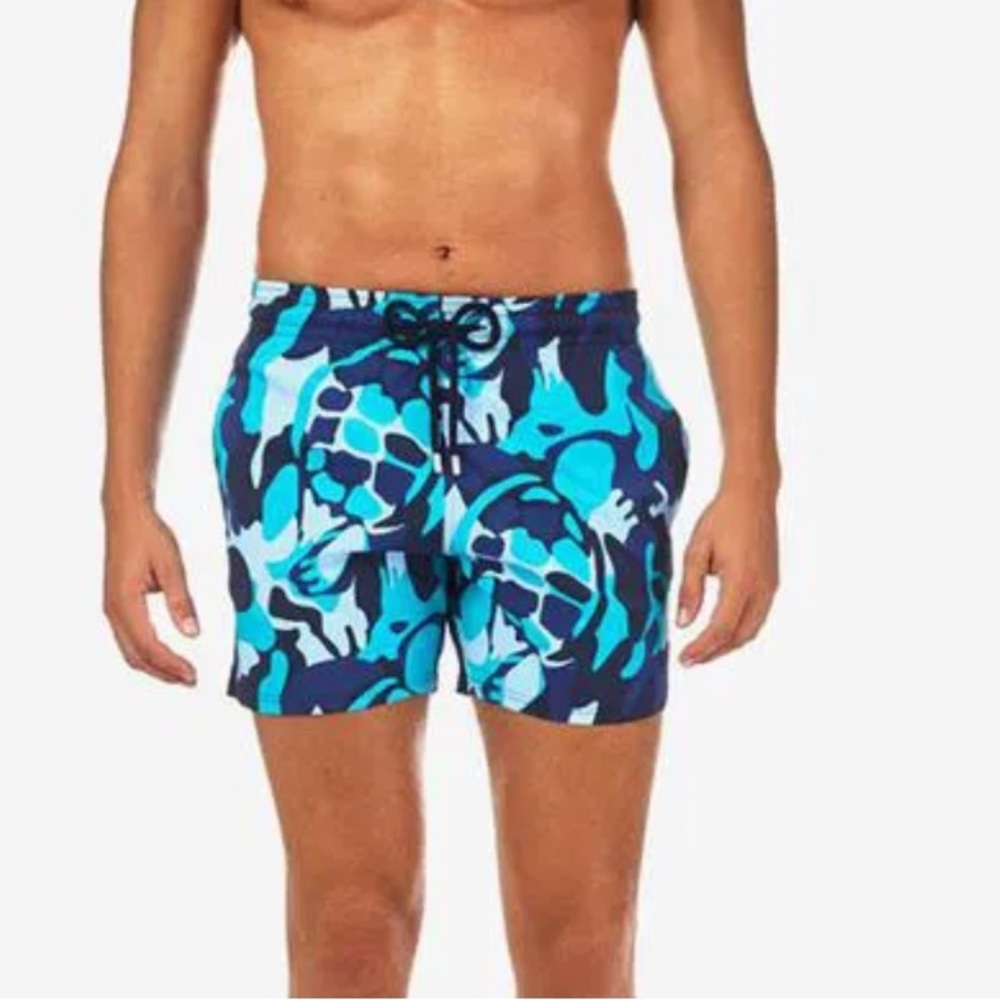 Vilebrequin Blue Swim Trunks with Abstract Floral Design